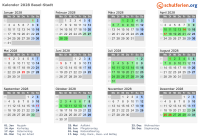 Kalender 2028 mit Ferien und Feiertagen Basel-Stadt