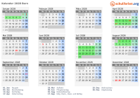 Kalender 2028 mit Ferien und Feiertagen Bern