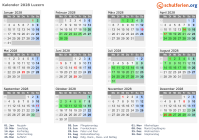 Kalender 2028 mit Ferien und Feiertagen Luzern