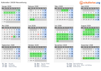 Kalender 2028 mit Ferien und Feiertagen Neuenburg