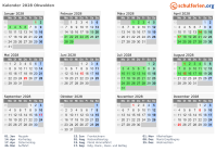 Kalender 2028 mit Ferien und Feiertagen Obwalden