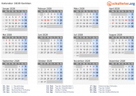 Kalender 2028 mit Ferien und Feiertagen Serbien