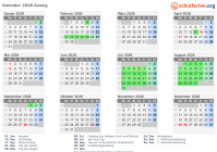 Kalender 2028 mit Ferien und Feiertagen Aussig