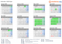 Kalender 2028 mit Ferien und Feiertagen Eger
