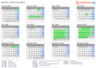 Kalender 2028 mit Ferien und Feiertagen Freiwaldau