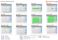 Kalender 2028 mit Ferien und Feiertagen Karlsbad