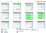 Kalender 2028 mit Ferien und Feiertagen Lundenburg