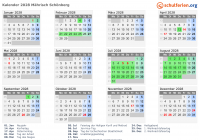 Kalender 2028 mit Ferien und Feiertagen Mährisch Schönberg