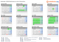 Kalender 2028 mit Ferien und Feiertagen Reichenau an der Knieschna