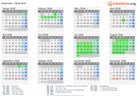 Kalender 2028 mit Ferien und Feiertagen Zlin