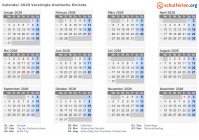Kalender 2028 mit Ferien und Feiertagen Vereinigte Arabische Emirate