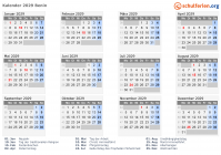 Kalender 2029 mit Ferien und Feiertagen Benin