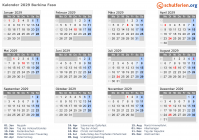 Kalender 2029 mit Ferien und Feiertagen Burkina Faso