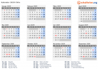 Kalender 2029 mit Ferien und Feiertagen Chile