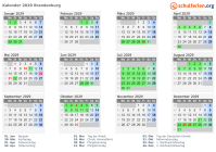Kalender 2029 mit Ferien und Feiertagen Brandenburg