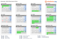 Kalender 2029 mit Ferien und Feiertagen Rheinland-Pfalz