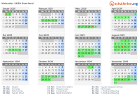 Kalender 2029 mit Ferien und Feiertagen Saarland
