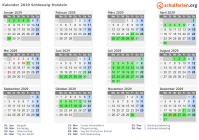 Kalender 2029 mit Ferien und Feiertagen Schleswig-Holstein