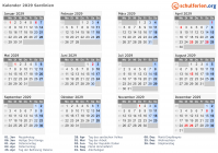 Kalender 2029 mit Ferien und Feiertagen Sardinien