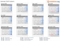 Kalender 2029 mit Ferien und Feiertagen Toskana