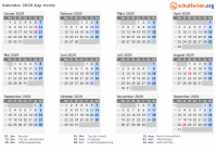 Kalender 2029 mit Ferien und Feiertagen Kap Verde