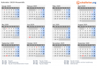 Kalender 2029 mit Ferien und Feiertagen Mosambik
