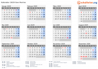 Kalender 2029 mit Ferien und Feiertagen San Marino