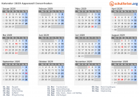 Kalender 2029 mit Ferien und Feiertagen Appenzell Innerrhoden