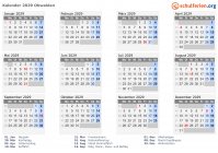 Kalender 2029 mit Ferien und Feiertagen Obwalden