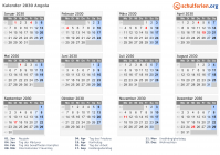 Kalender 2030 mit Ferien und Feiertagen Angola