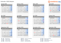 Kalender 2030 mit Ferien und Feiertagen Belgien