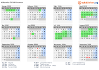 Kalender 2030 mit Ferien und Feiertagen Bremen