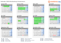 Kalender 2030 mit Ferien und Feiertagen Mecklenburg-Vorpommern