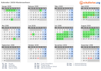 Kalender 2030 mit Ferien und Feiertagen Niedersachsen