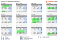 Kalender 2030 mit Ferien und Feiertagen Schleswig-Holstein