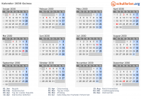 Kalender 2030 mit Ferien und Feiertagen Guinea