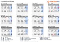 Kalender 2030 mit Ferien und Feiertagen Guyana