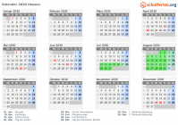 Kalender 2030 mit Ferien und Feiertagen Hessen