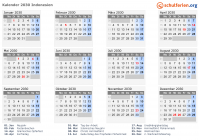 Kalender 2030 mit Ferien und Feiertagen Indonesien