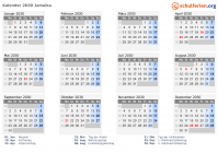 Kalender 2030 mit Ferien und Feiertagen Jamaika