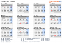 Kalender 2030 mit Ferien und Feiertagen Kroatien