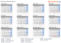 Kalender 2030 mit Ferien und Feiertagen Rumänien