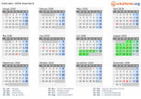 Kalender 2030 mit Ferien und Feiertagen Saarland