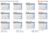 Kalender 2030 mit Ferien und Feiertagen Appenzell Ausserrhoden