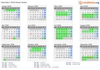 Kalender 2030 mit Ferien und Feiertagen Basel-Stadt