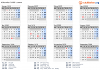 Kalender 2030 mit Ferien und Feiertagen Luzern