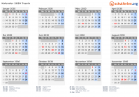 Kalender 2030 mit Ferien und Feiertagen Tessin