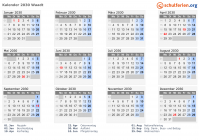 Kalender 2030 mit Ferien und Feiertagen Waadt