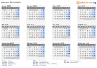 Kalender 2030 mit Ferien und Feiertagen Wallis