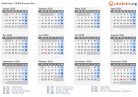 Kalender 2030 mit Ferien und Feiertagen Slowenien